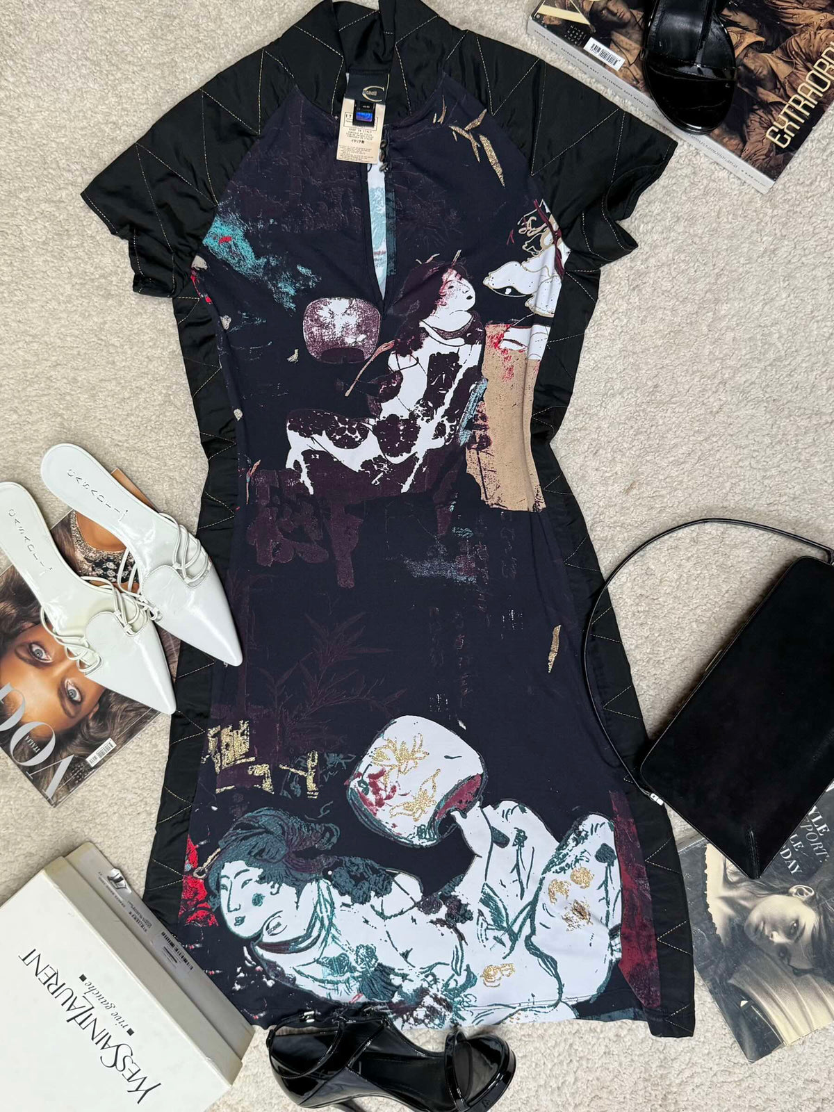 JUST CAVALLI ABITO QIPAO VINTAGE CON STAMPA GEISHA