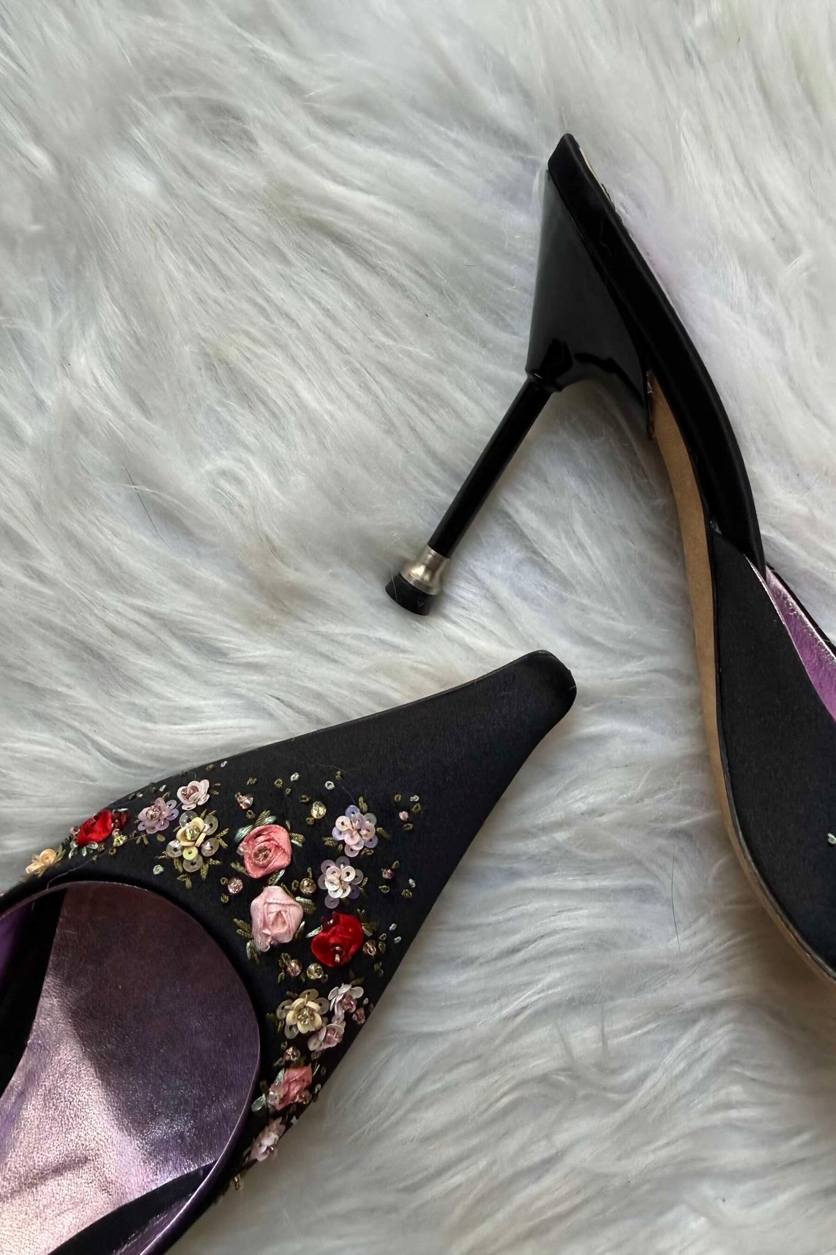 BALDININI SABOT VINTAGE Y2K IN SATIN CON RICAMI