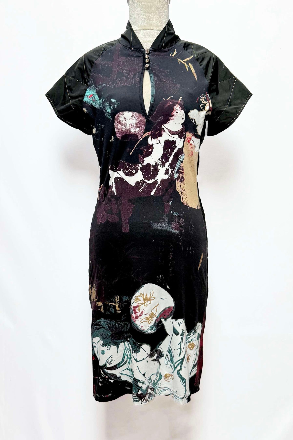 JUST CAVALLI ABITO QIPAO VINTAGE CON STAMPA GEISHA