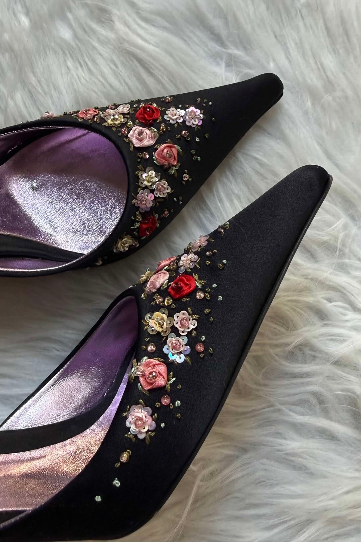 BALDININI SABOT VINTAGE Y2K IN SATIN CON RICAMI