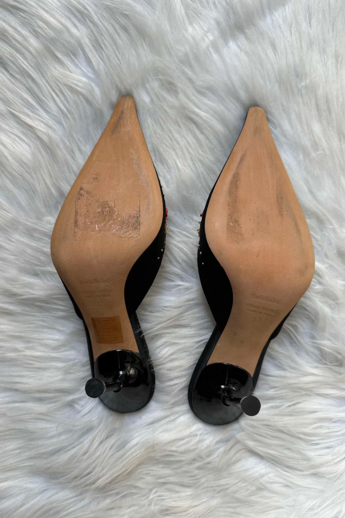 BALDININI SABOT VINTAGE Y2K IN SATIN CON RICAMI