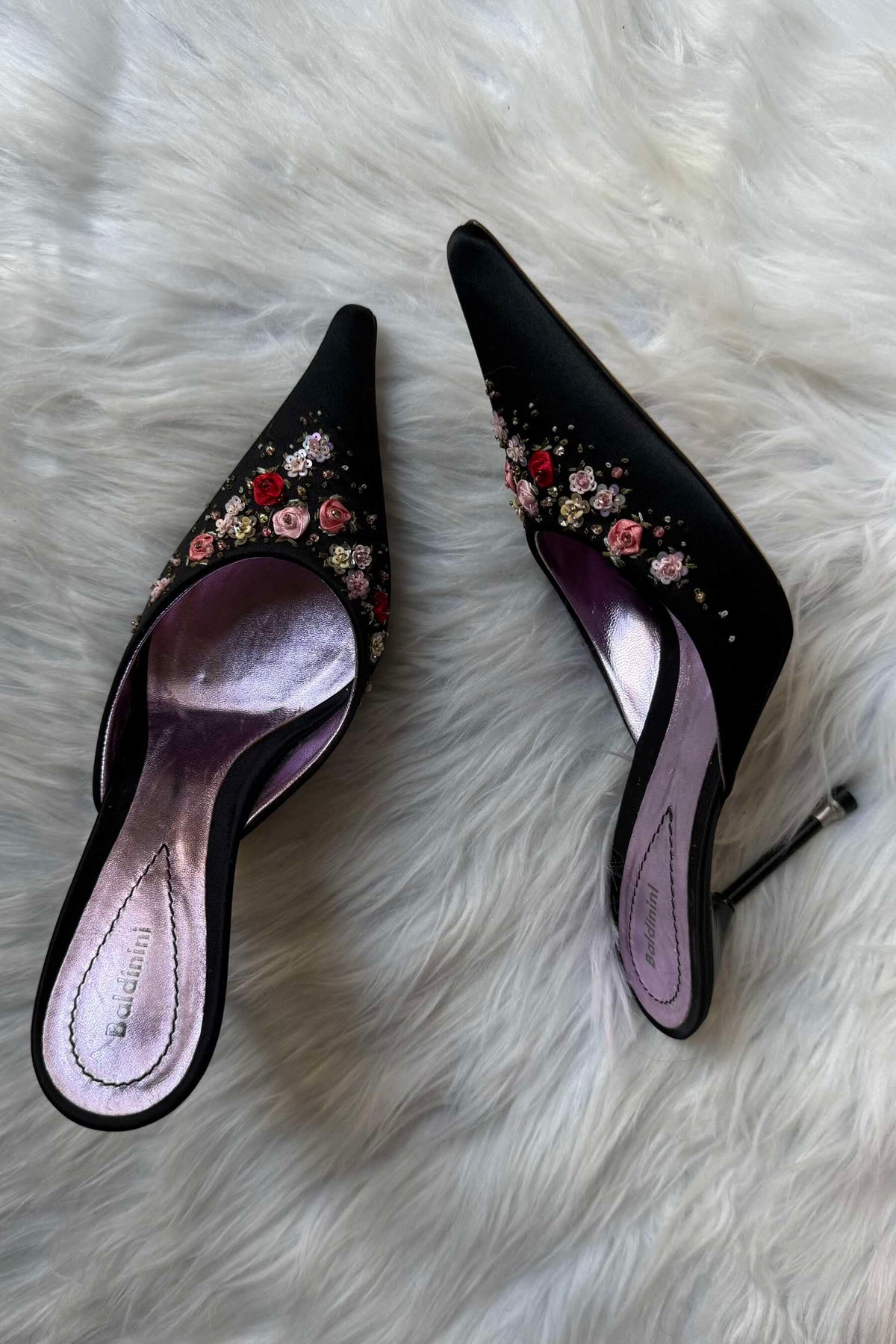 BALDININI SABOT VINTAGE Y2K IN SATIN CON RICAMI