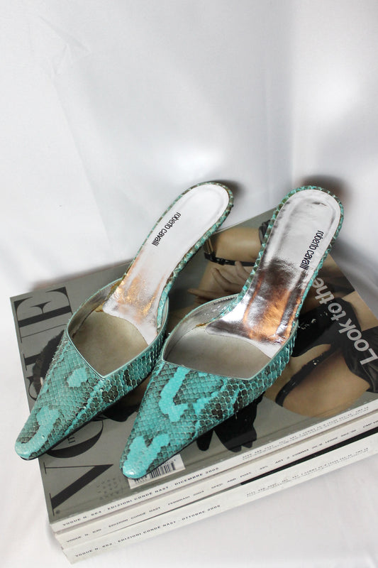 ROBERTO CAVALLI VINTAGE KITTEN MULE IN PITONE