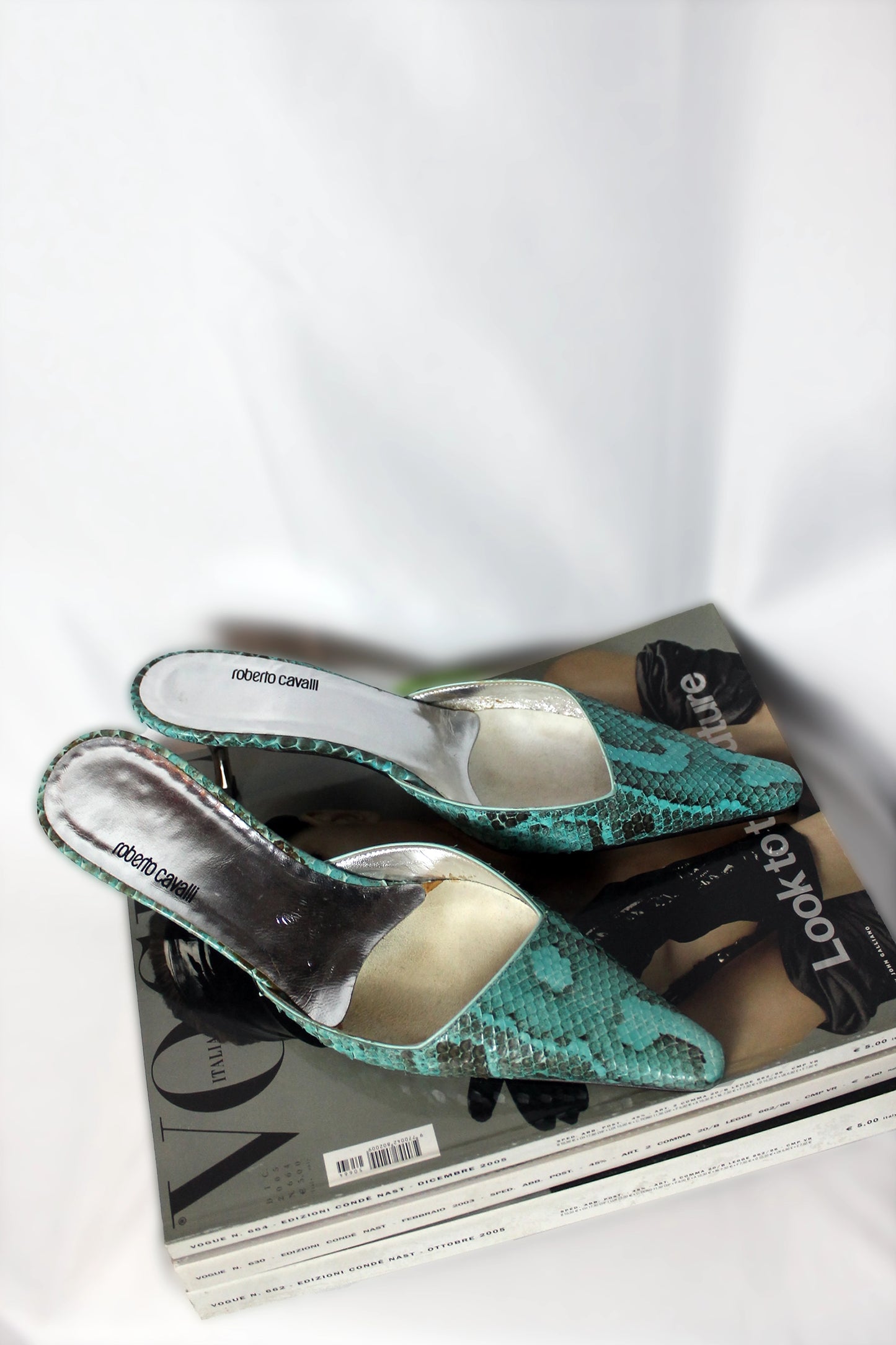 ROBERTO CAVALLI VINTAGE KITTEN MULE IN PITONE