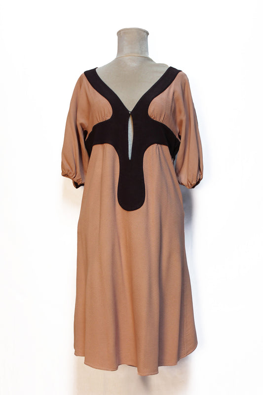 MARNI VINTAGE BICOLOR CREPE DRESS WITH CUT-OUT NECKLINE F/W 2003
