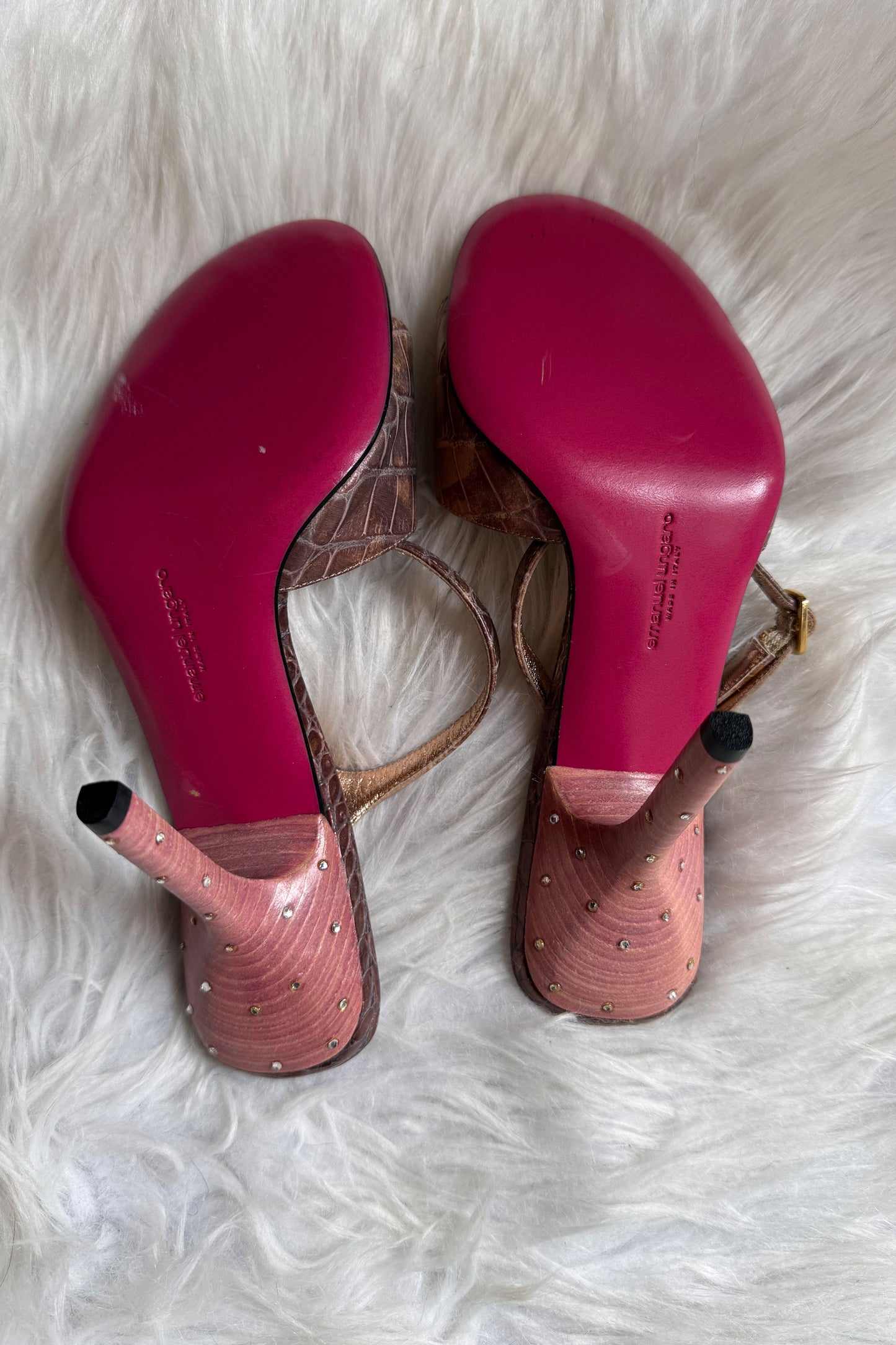 VINTAGE Y2K CROCODILE-EMBOSSED LEATHER SANDALS WITH CRYSTALS – IT 38